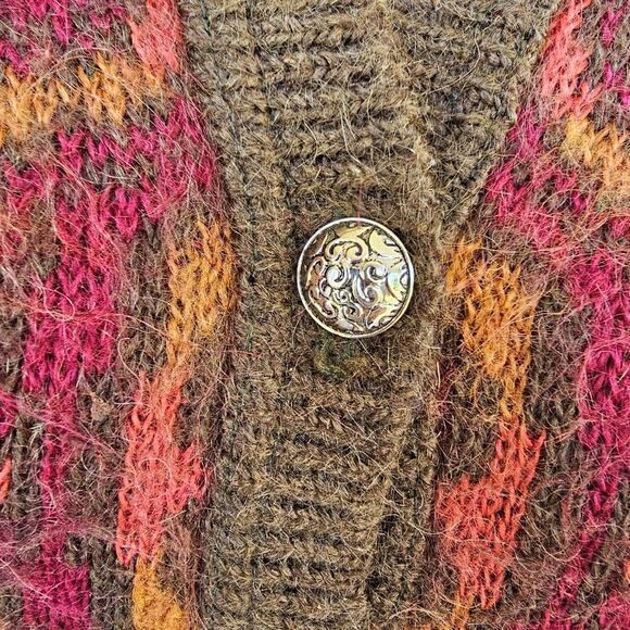 Edinburgh Women’s Mohair Blend Cardigan Sweater M Brown Red Pattern Knit Button - Picture 8 of 12